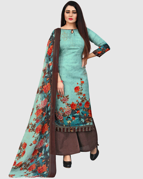 Pista Green Cotton Blend Printed Unstitched Salwar Suit Material
