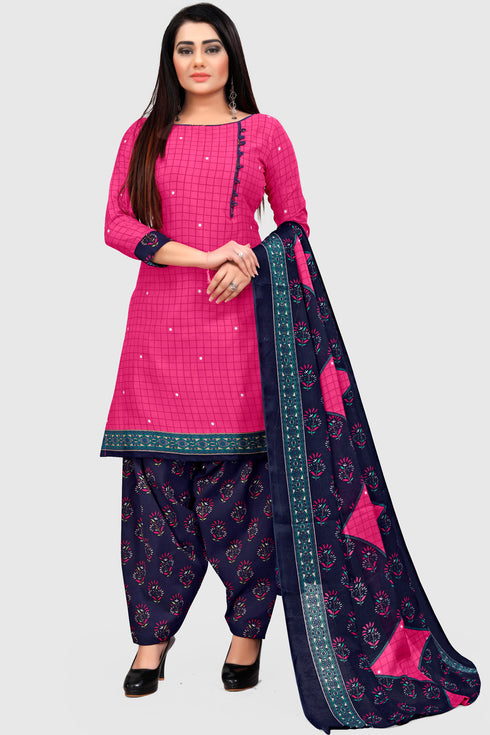 Magenta Cotton Blend Printed Unstitched Salwar Suit Material