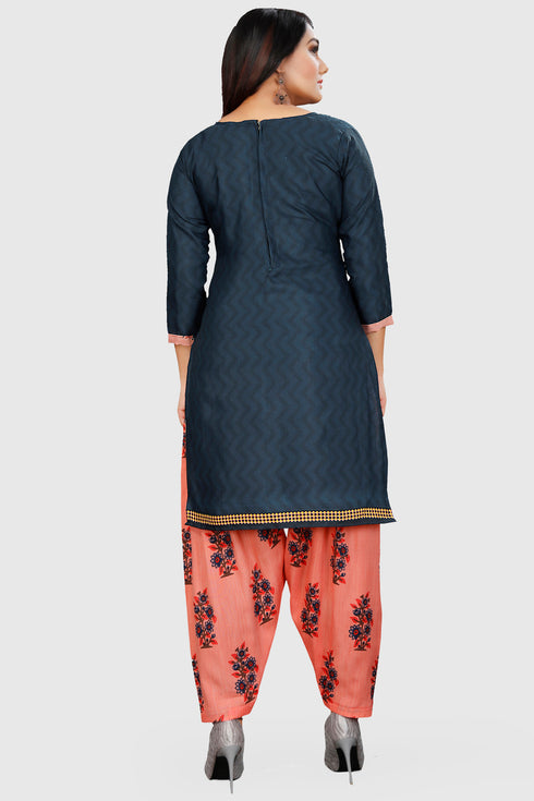 Navy Blue Cotton Blend Printed Unstitched Salwar Suit Material