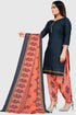 Navy Blue Cotton Blend Printed Unstitched Salwar Suit Material