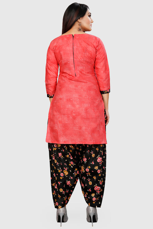 Peach Cotton Blend Printed Unstitched Salwar Suit Material