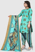 Turquoise Blue Cotton Blend Printed Unstitched Salwar Suit Material