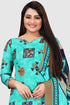 Turquoise Blue Cotton Blend Printed Unstitched Salwar Suit Material