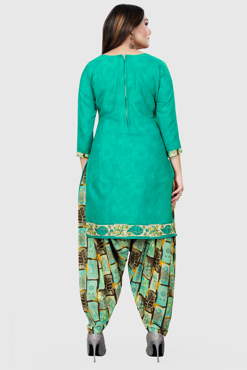 Turquoise Blue Cotton Blend Printed Unstitched Salwar Suit Material