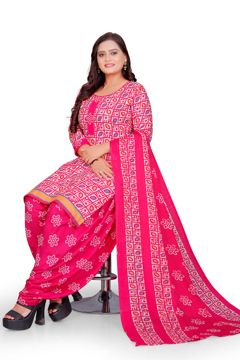 Pink Cotton Blend Printed Unstitched Salwar Suit Material