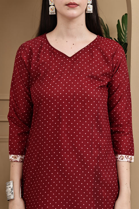 Maroon Cotton Blend Printed Readymade Patiala Salwar Suit