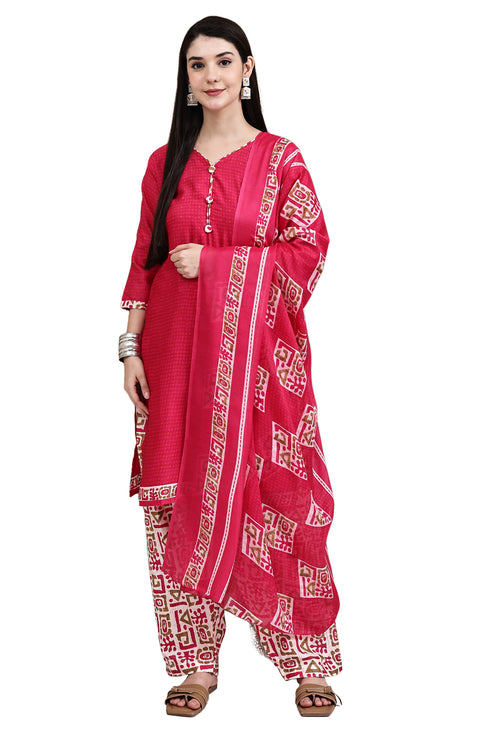 Pink Cotton Blend Printed Readymade Patiala Salwar Suit