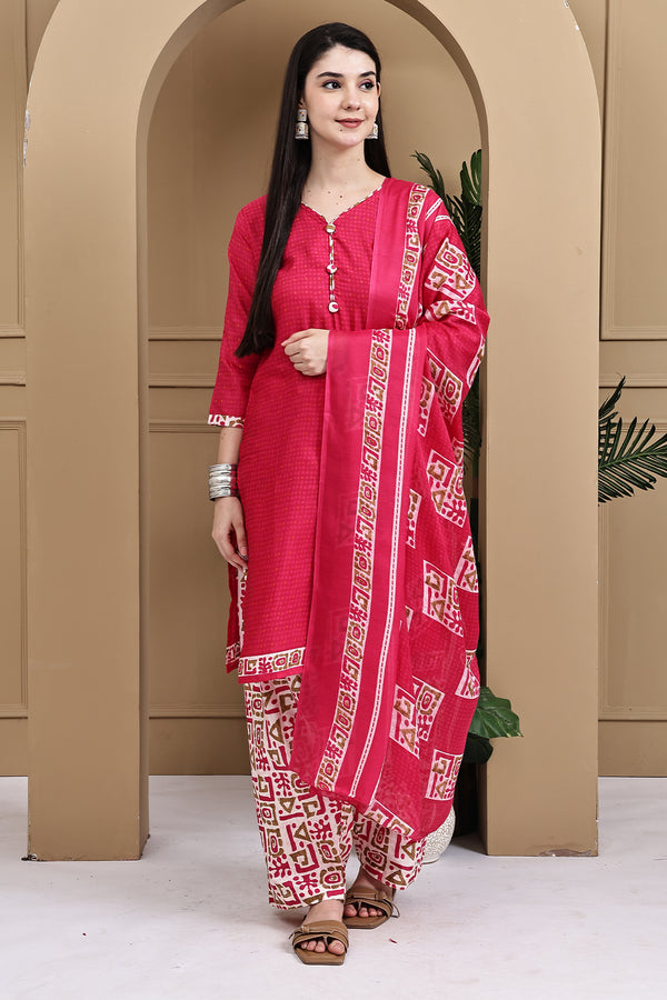 Pink Cotton Blend Printed Readymade Patiala Salwar Suit