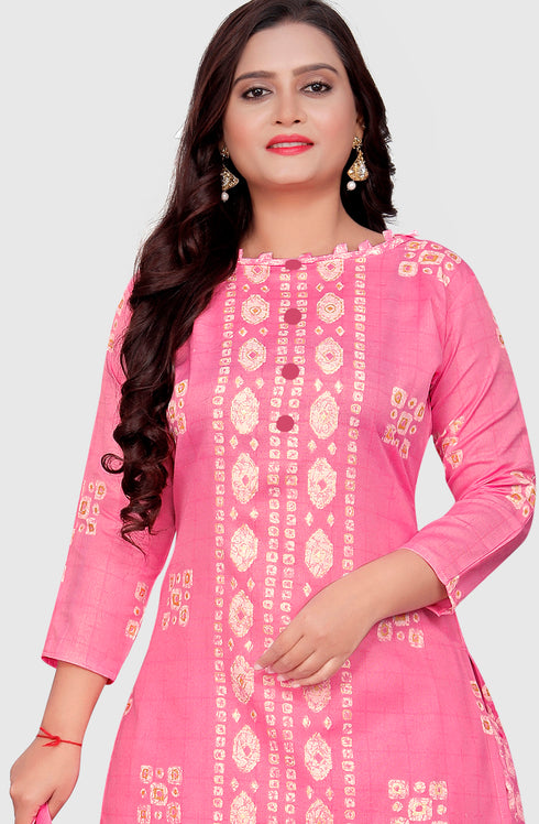 Pink Cotton Blend Printed Unstitched Salwar Suit Material