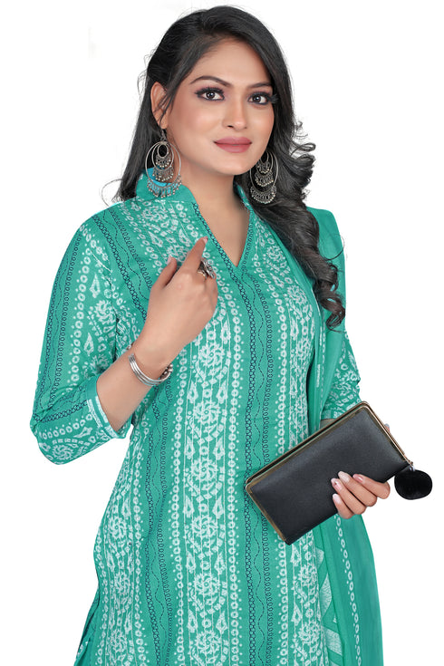 Sea Green Cotton Blend Embroidered Unstitched Salwar Suit Material