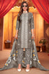 Grey & White Cotton Blend Embroidered Unstitched Salwar Suit Material