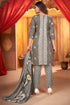 Grey & White Cotton Blend Embroidered Unstitched Salwar Suit Material