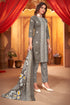 Grey & White Cotton Blend Embroidered Unstitched Salwar Suit Material