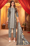 Grey & White Cotton Blend Embroidered Unstitched Salwar Suit Material