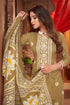 Beige & White Cotton Blend Embroidered Unstitched Salwar Suit Material