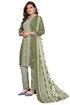 Green & White Cotton Blend Embroidered Unstitched Salwar Suit Material