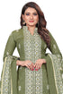 Green & White Cotton Blend Embroidered Unstitched Salwar Suit Material
