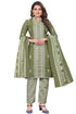 Green & White Cotton Blend Embroidered Unstitched Salwar Suit Material
