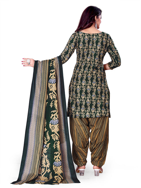 Green & Beige Cotton Blend Printed Unstitched Salwar Suit Material