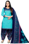 Aqua Cotton Blend Printed Unstitched Salwar Suit Material