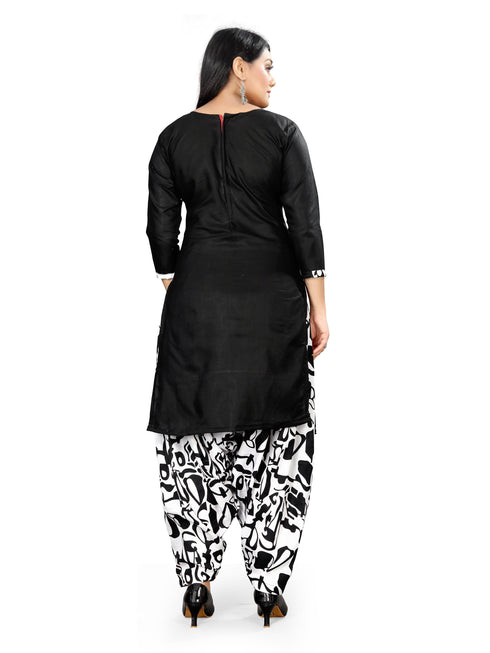 Black Cotton Blend Printed Unstitched Salwar Suit Material