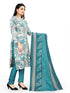 Off White & Teal Cotton Blend Printed Unstitched Salwar Suit Material