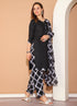 Black Polyester Cotton Printed Salwar Suit with Dupatta