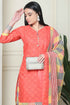 Peach Polyester Cotton Printed Salwar Suit with Dupatta