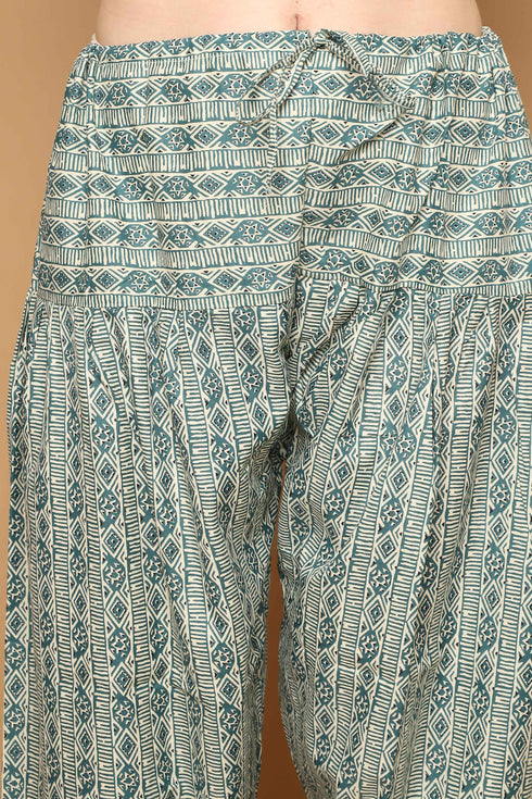 Sea Green Cotton Blend Printed Ready to Wear Patiala Salwar Suit