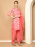 Peach & White Cotton Blend Printed Ready to Wear Patiala Salwar Suit