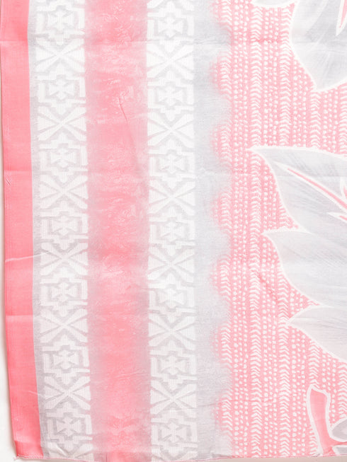 Peach & White Cotton Blend Printed Ready to Wear Patiala Salwar Suit