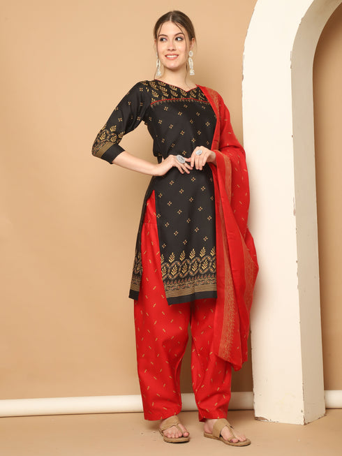 Black Cotton Blend Printed Ready to Wear Patiala Salwar Suit