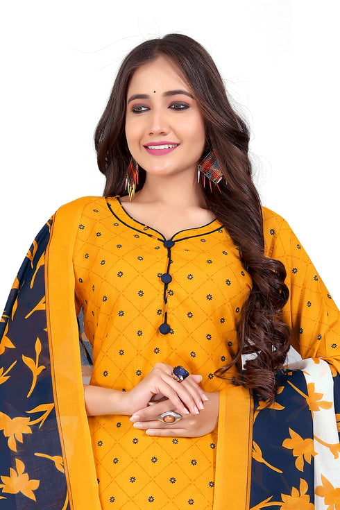 Mustard Cotton Blend Printed Ready to Wear Patiala Salwar Suit