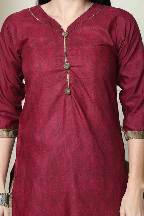 Wine Cotton Blend Printed Readymade Patiala Salwar Suit