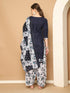 Navy Blue Cotton Blend Printed Readymade Patiala Salwar Suit