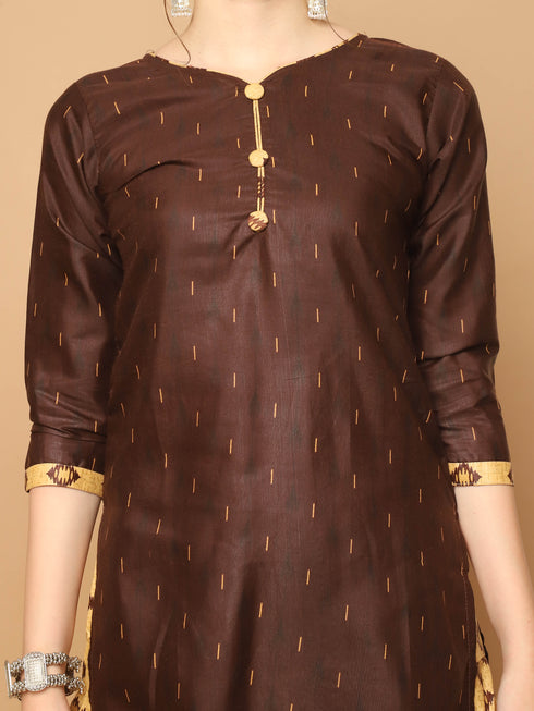Brown Cotton Blend Printed Ready to Wear Patiala Salwar Suit