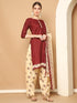 Maroon Cotton Blend Printed Ready to Wear Patiala Salwar Suit