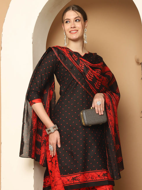 Black Cotton Blend Printed Readymade Patiala Salwar Suit