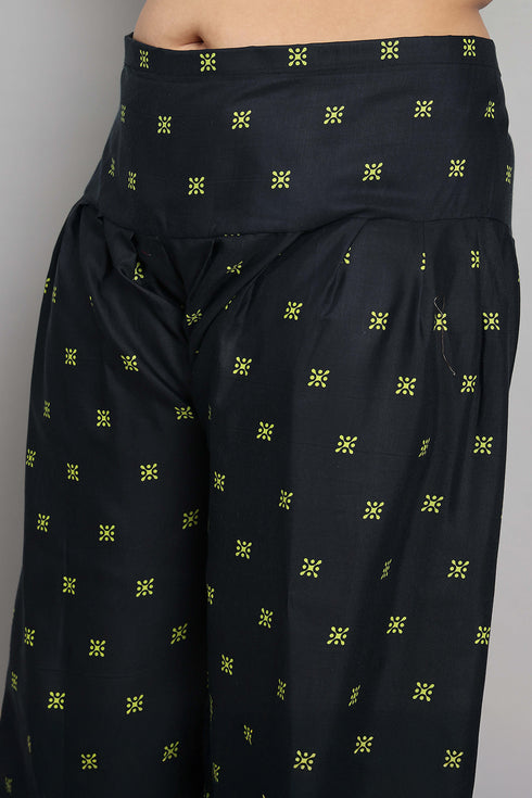 Neon Yellow Cotton Blend Printed Ready to Wear Patiala Salwar Suit