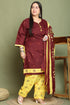 Maroon Cotton Blend Printed Ready to Wear Patiala Salwar Suit