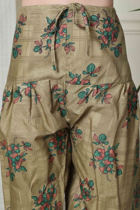 Green Cotton Blend Printed Readymade Patiala Salwar Suit