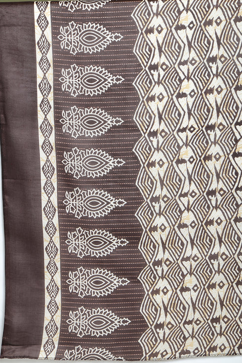 Brown Cotton Blend Printed Ready to Wear Patiala Salwar Suit