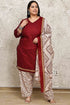 Maroon Cotton Blend Printed Plus Size Ready to Wear Patiala Salwar Suit