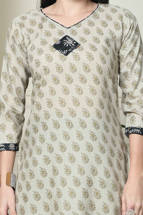 Beige Cotton Blend Printed Readymade Patiala Salwar Suit