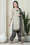 Beige Cotton Blend Printed Readymade Patiala Salwar Suit
