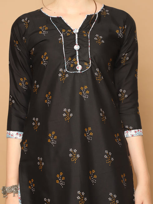 Black Cotton Blend Printed Ready to Wear Patiala Salwar Suit