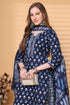 Navy Blue & White Cotton Blend Printed Ready to Wear Patiala Salwar Suit