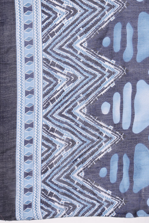 Navy Blue & White Cotton Blend Printed Ready to Wear Patiala Salwar Suit