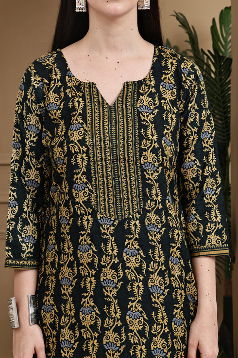 Green Cotton Blend Printed Readymade Patiala Salwar Suit