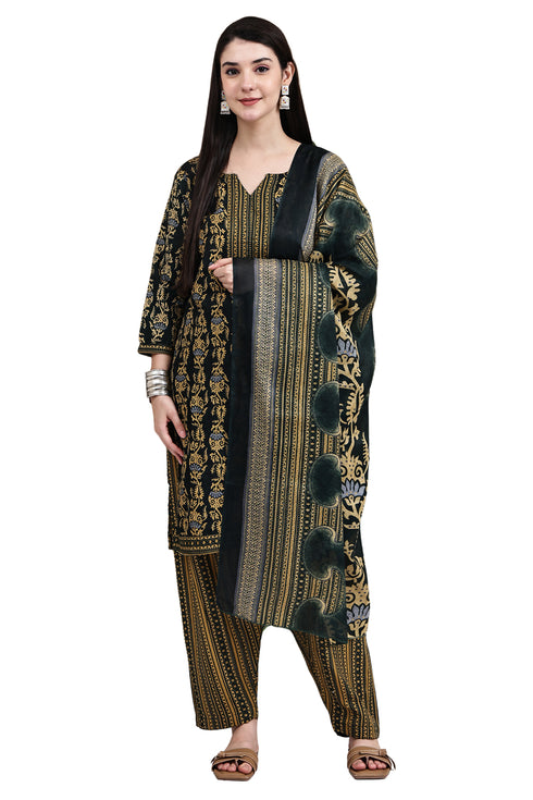 Green Cotton Blend Printed Readymade Patiala Salwar Suit